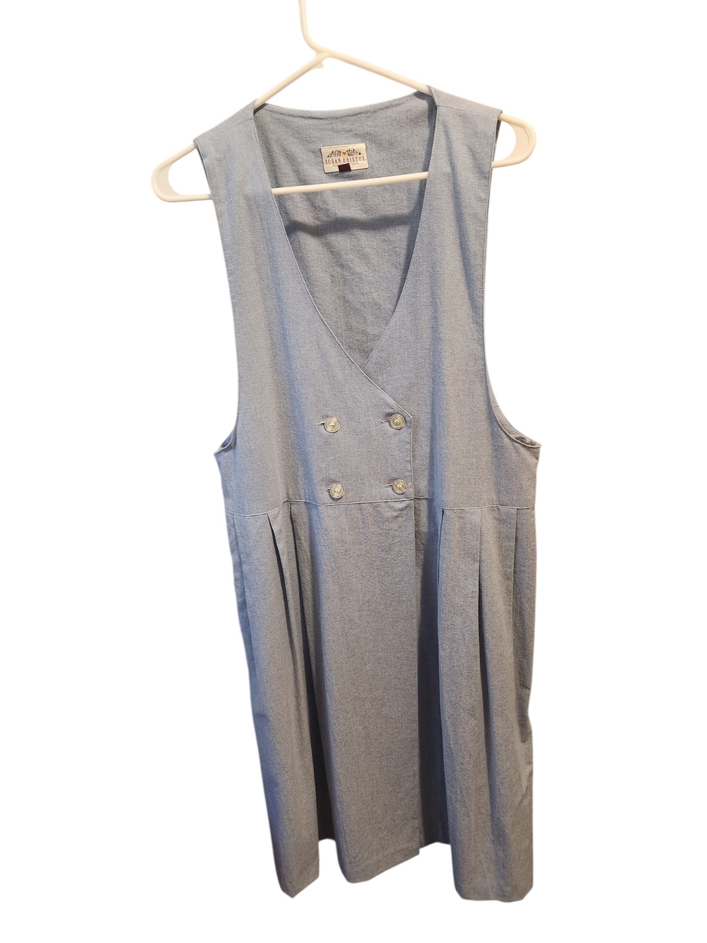 Vintage Susan Bristol Light Blue Double Breasted Jumper Pinafore Dress. SZ 12
